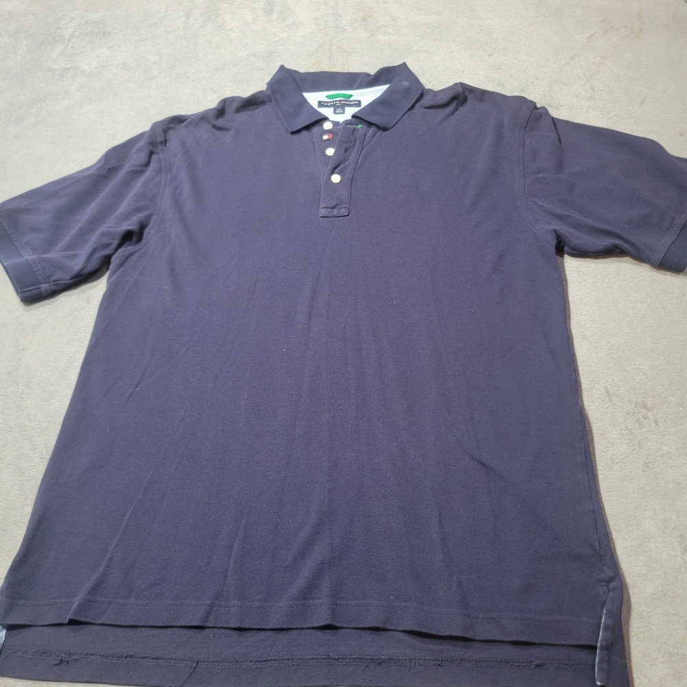 Tommy Hilfiger Polo Shirt Mens Large Blue Short Sleeve Pique Preppy Classic Logo